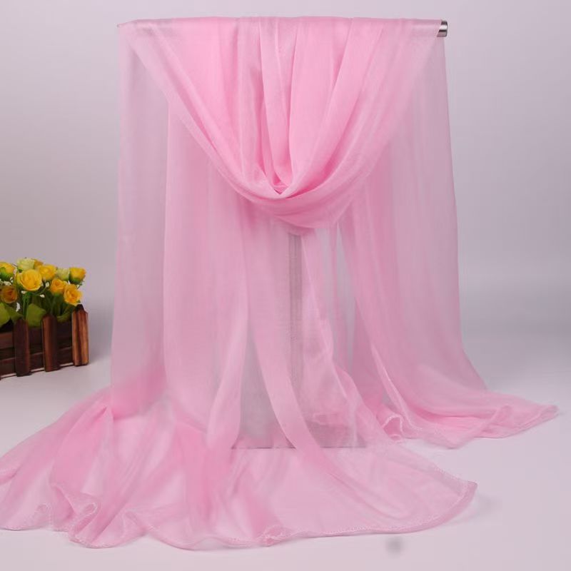 K702 Korean style new scarf for women, long chiffon shawl, summer sun protection, beach towel, solid color silk scarf