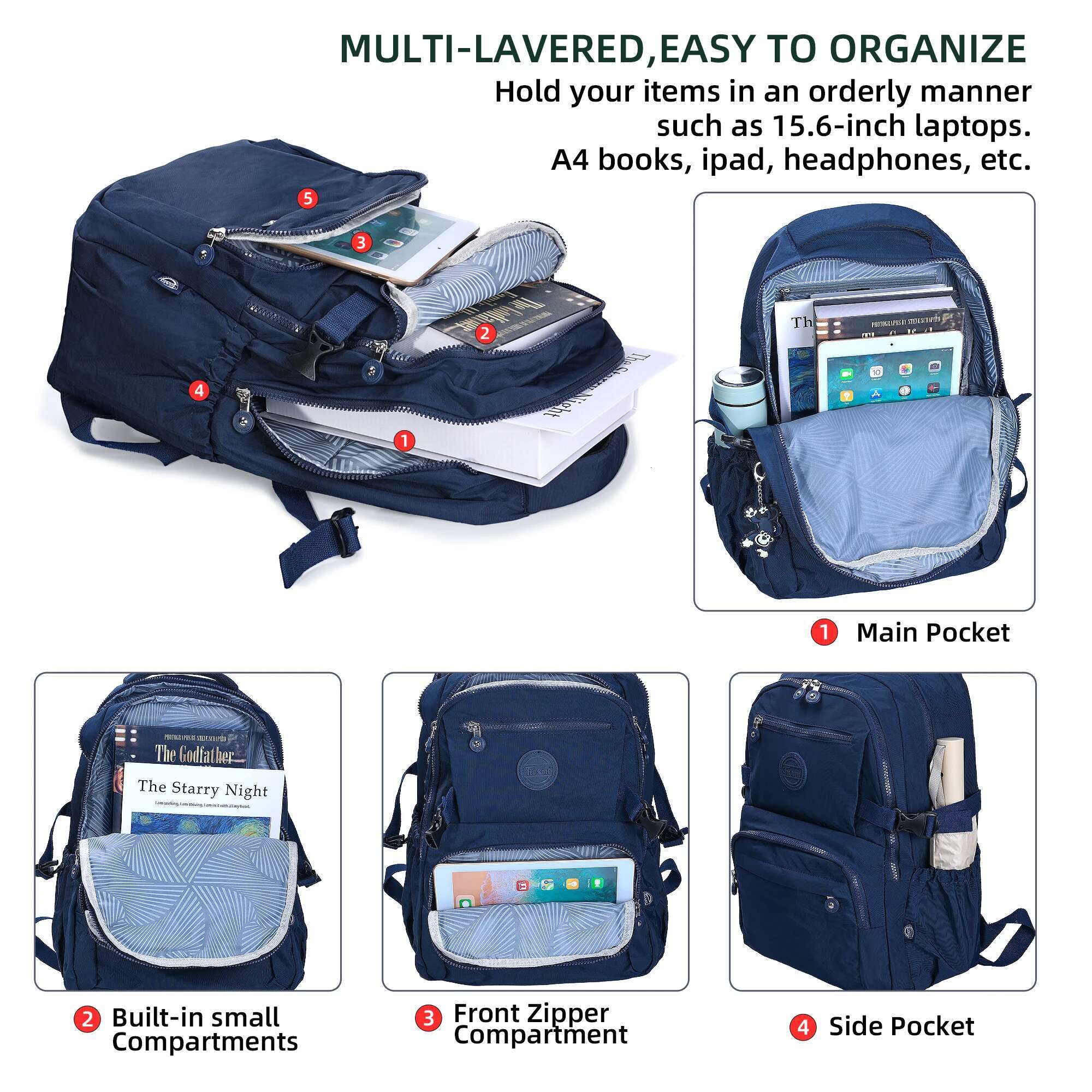 Girls Casual Travel Teenager Multi Waterproof School Bag Daypacks Large Backpack for Women