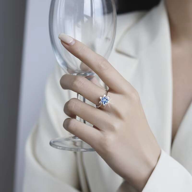 Fine Jewelry Intellectual Minimalist Ring for Women S925 Sterling Silver Blue Diamond VVS 1 Moissanite Ring of Women Ladies