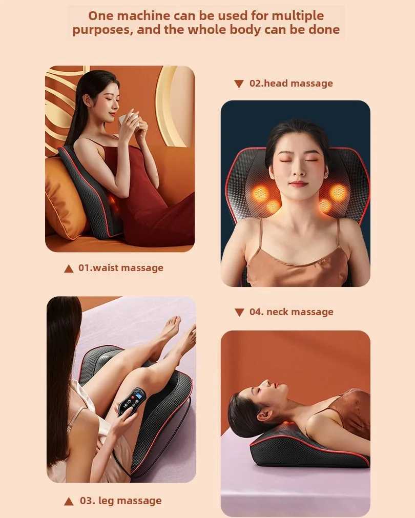 JAIYORL Massage Pillow Electric Airbag Cervical Massager Neck Waist Back Vibration Heating Shoulder Kneading With Remote ControlW250512