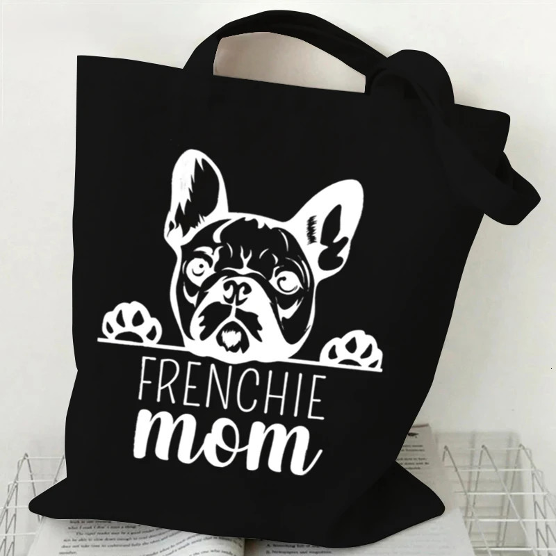 French Bulldog Heart Printed Womens Handbag with Animal Lover n Canvas Shopping Bag Reusable Shoulder 250428