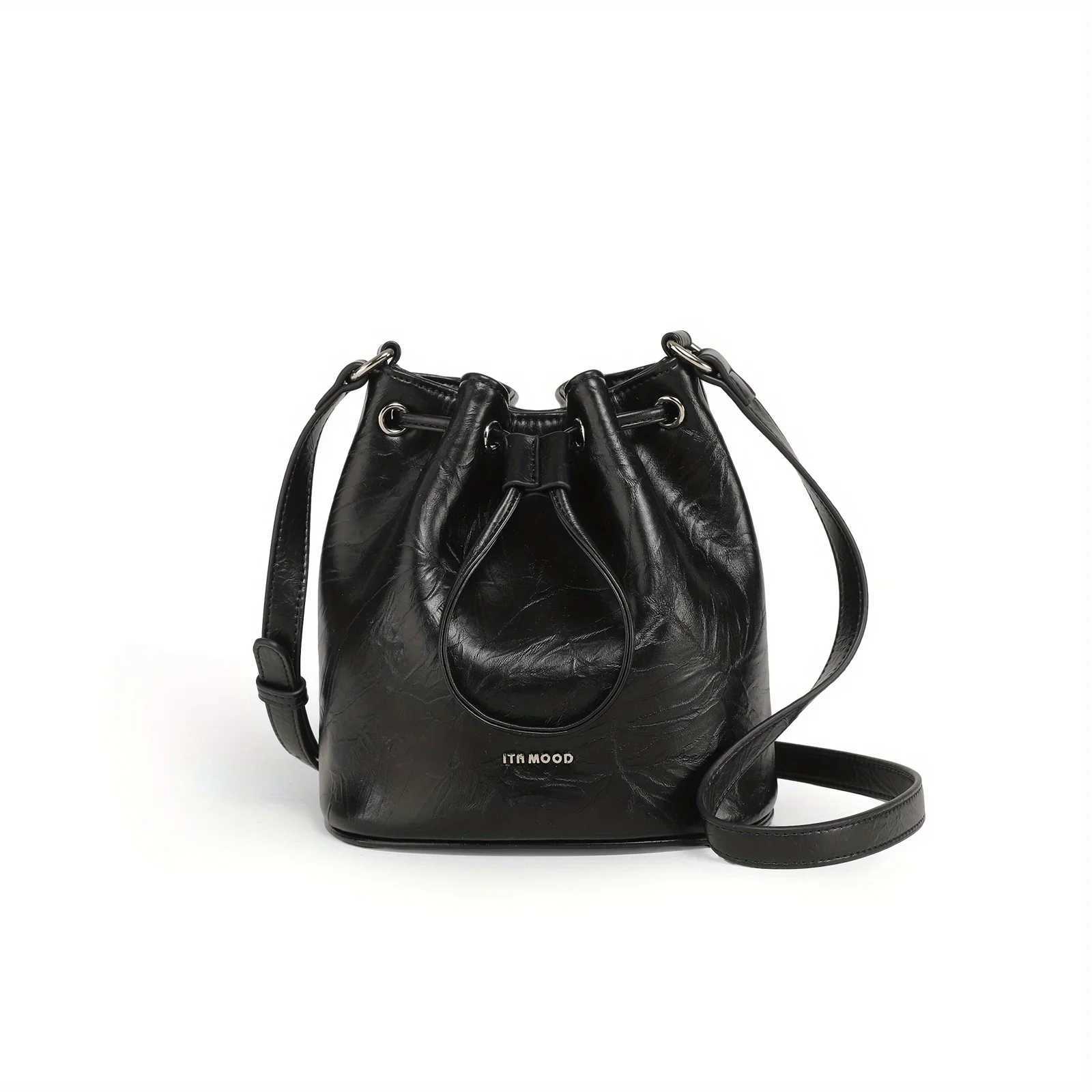 ITAMOOD Women Bucket Bag for Cosmetics Cell Phone Black Niche Original Designer Leather Shoulder Crossbody Small Bag Z250512