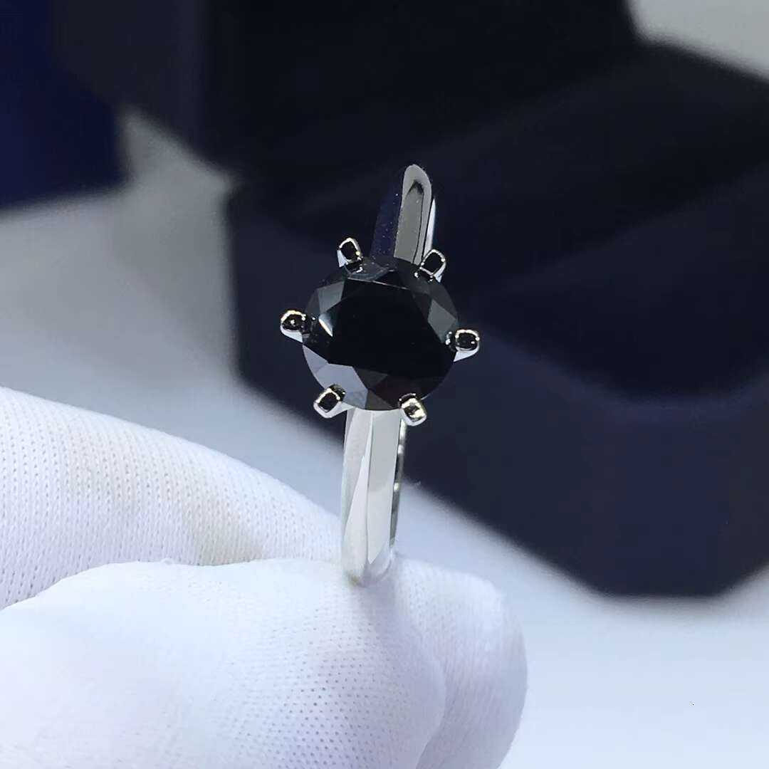 Classic Pass Diamond Test Round Excellent Cut 1 Ct Black Moissanite Ring 925 Silver Vintage Wedding Rings New Arrival Jewelry