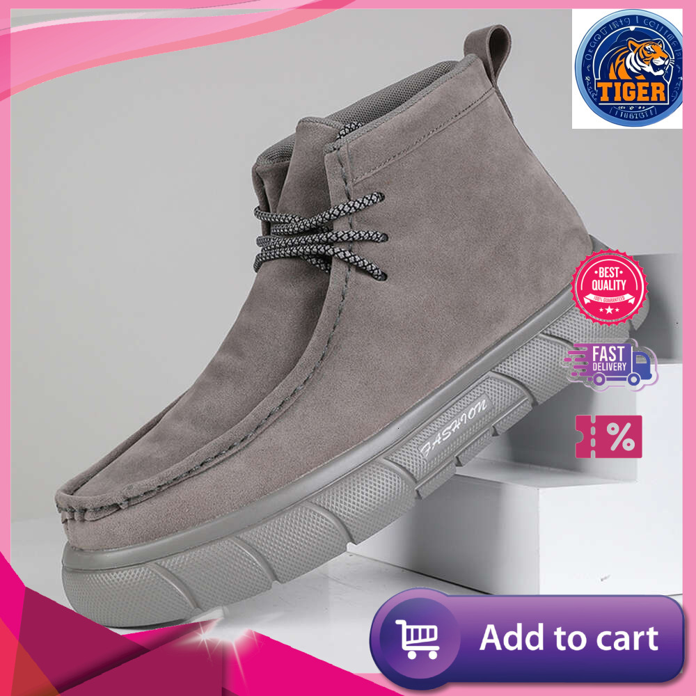 Ddmytiger Work Men Retro Shoes Autumn Winter Thick Bottom High Top Non Slip Warm Casual Leather Lace Up Big Head Tooling Boots Outdoor Shoes