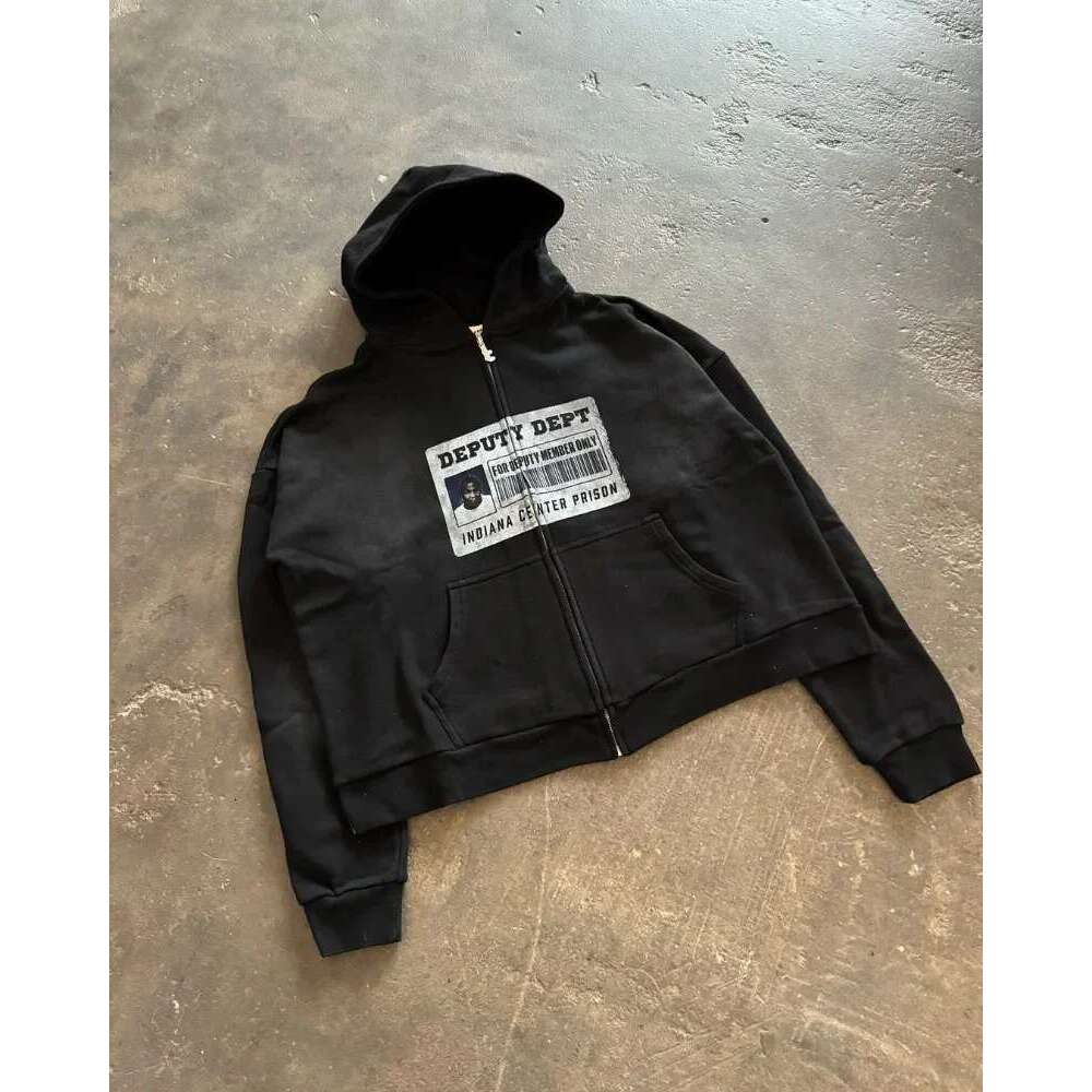 Y2k High Street Haruku Hip-Hop Versatile Cartoon Anime Print Oversized Sweatshirt Men Retro Personalized Zipper Hoodie Women Designer