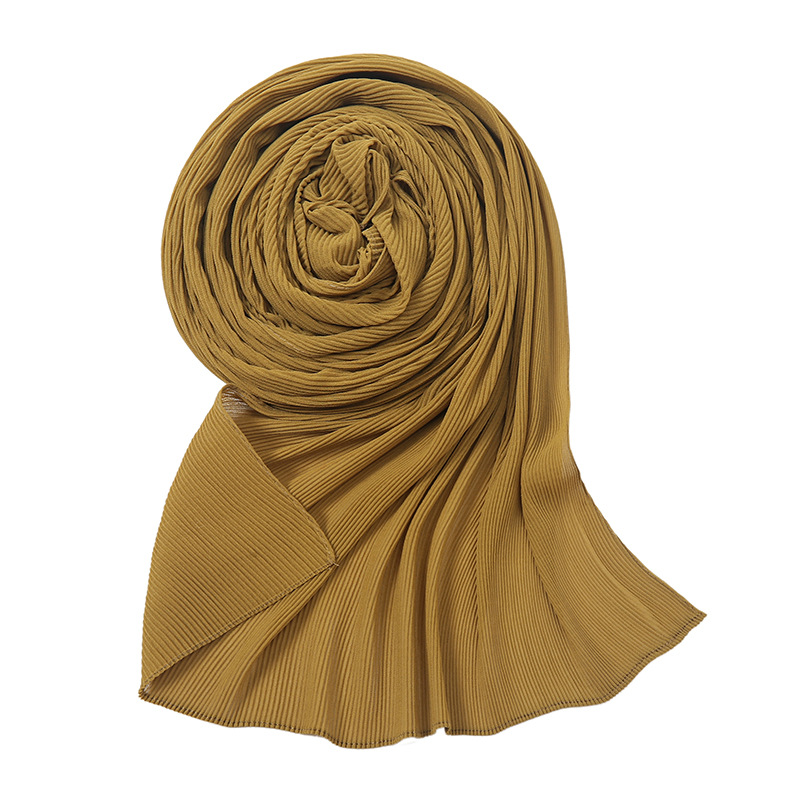 K700 New style fine wrinkled pearl chiffon long scarf ladies scarf pleated gauze scarf fashionable solid color silk scarf