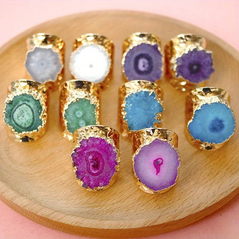 Natural Stone Ring Irregular Shape Agates Crystal Resizable Rings for Women Men Fashion Charm Jewelry Gift Cluster Winding 250512