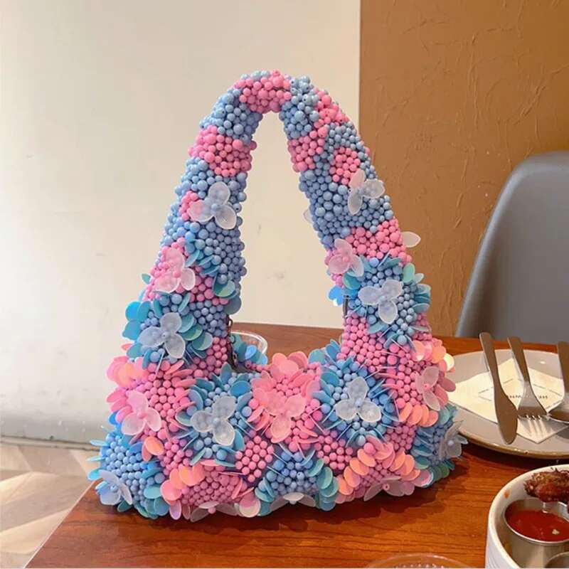 Handmade Bead Flower Evening Bags Crystal Top Handle Bag For Women Purses And Handbag