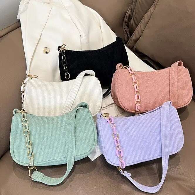 ddmy Vintage Handbags Fashion Women Autumn Winter Corduroy Underarm Bag Zipper Shoulder Small Bags Female Soft Casual Clutch Handbag