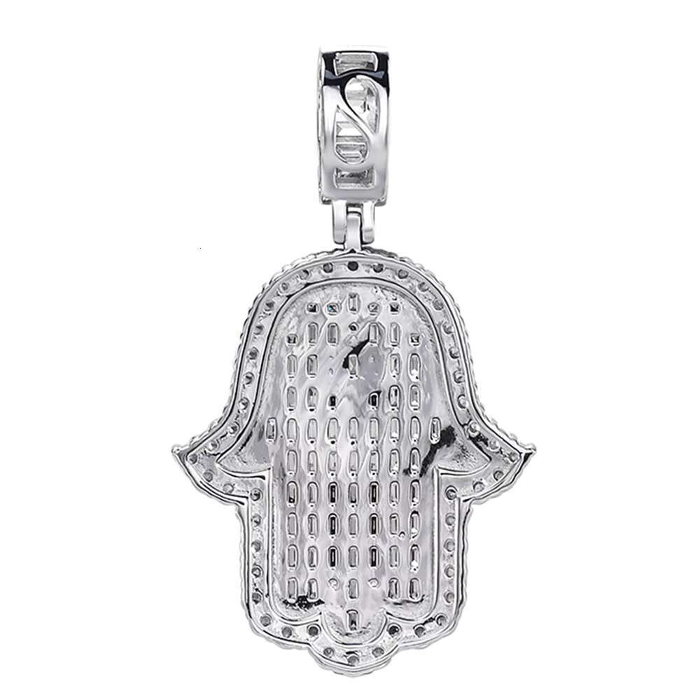 Hiphop Jewelry Baguette Cz Diamond Hamsa Hand Mens Fatima Pendant
