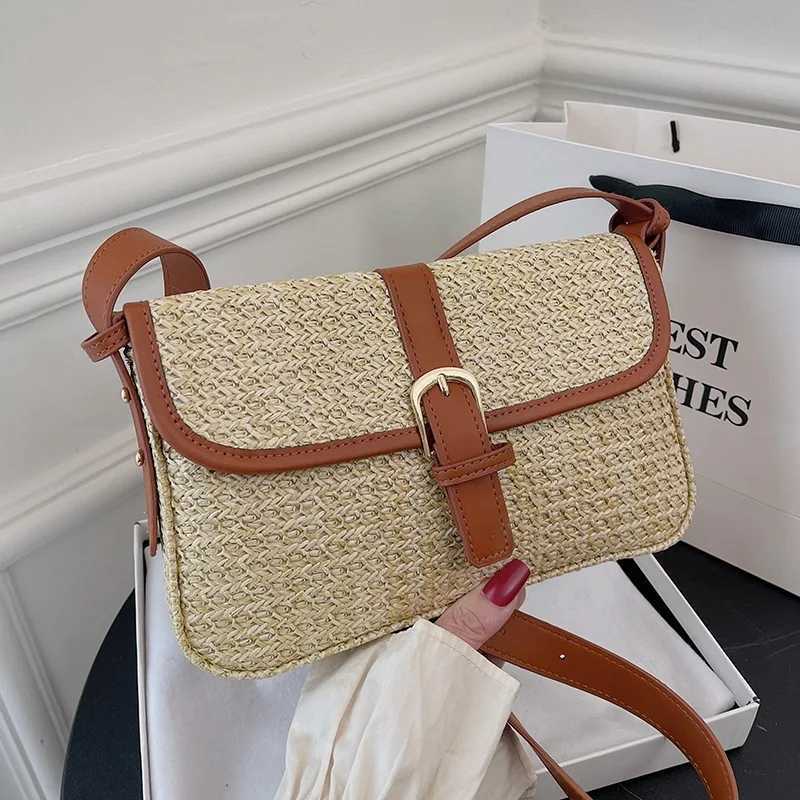 Summer straw bag womens new fashion small square bag foreign style braided bag simple fashion single shoulder crossbody bagW250512