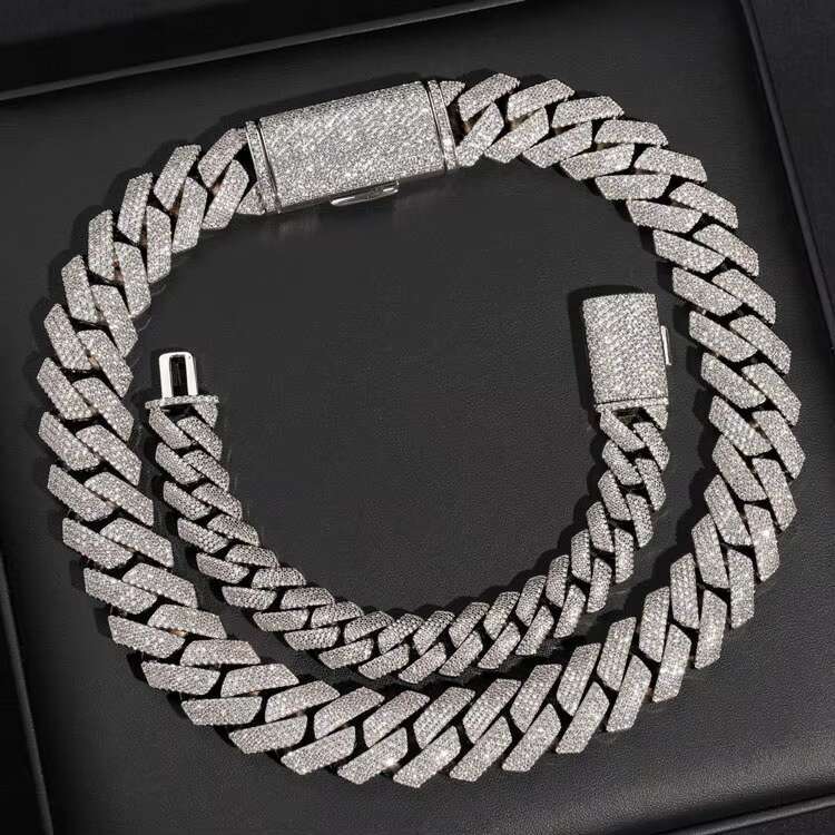 15mm Gold Sterling Sier Hip Hop Moissanite Dia Cuban Link Chain Necklace for Men