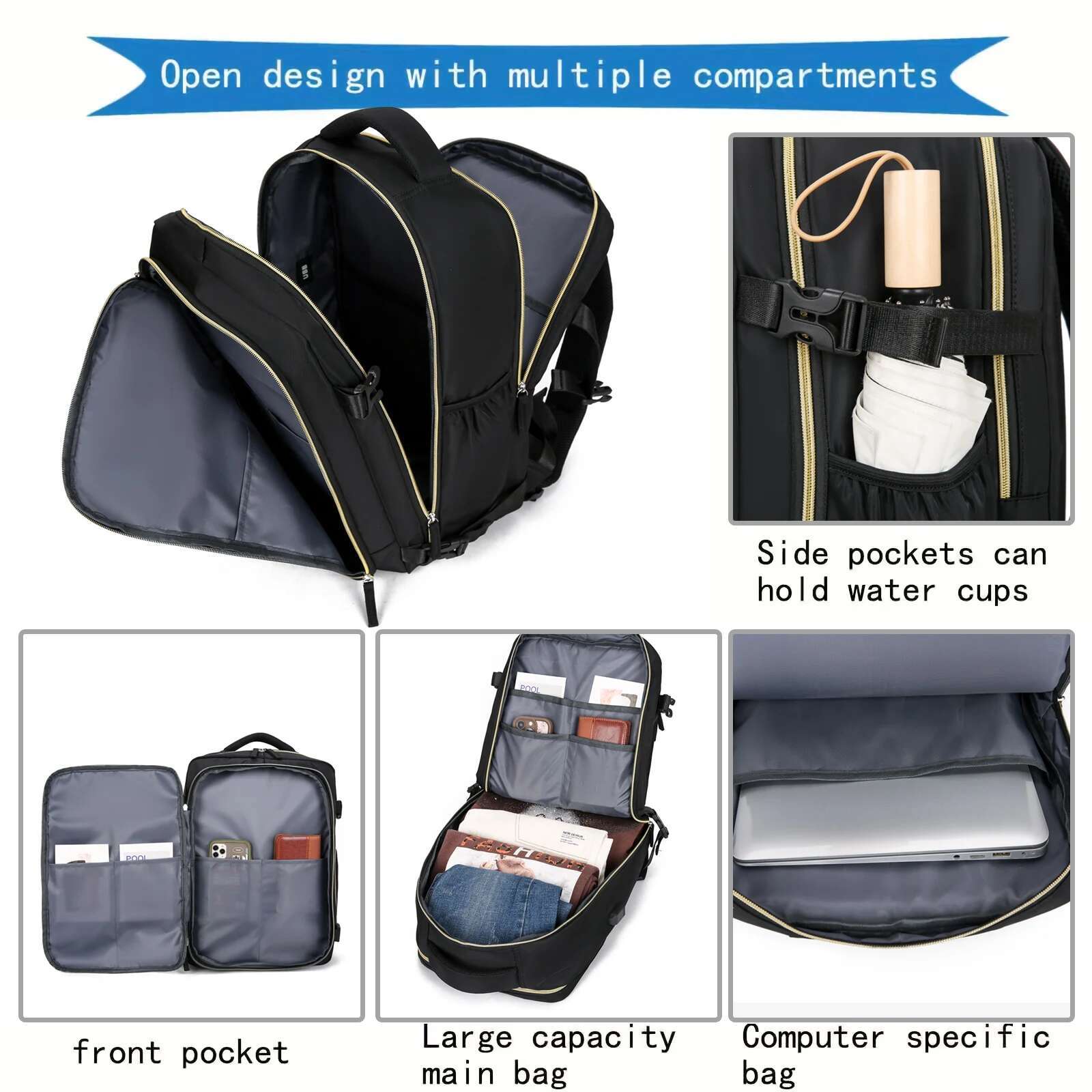 Multifunctional Travel Backpack Airline-approved Laptop Schoolbag Outdoor Sports Daypack With Shoes Compartment