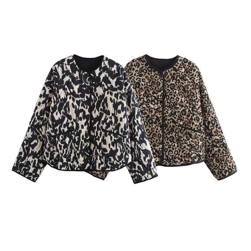 SIYANG Winter Coat Female Leopard Print Quilted Woman Vintage Long Sleeve Padded Jacket Short Coats Autumn Parkas Outerwe