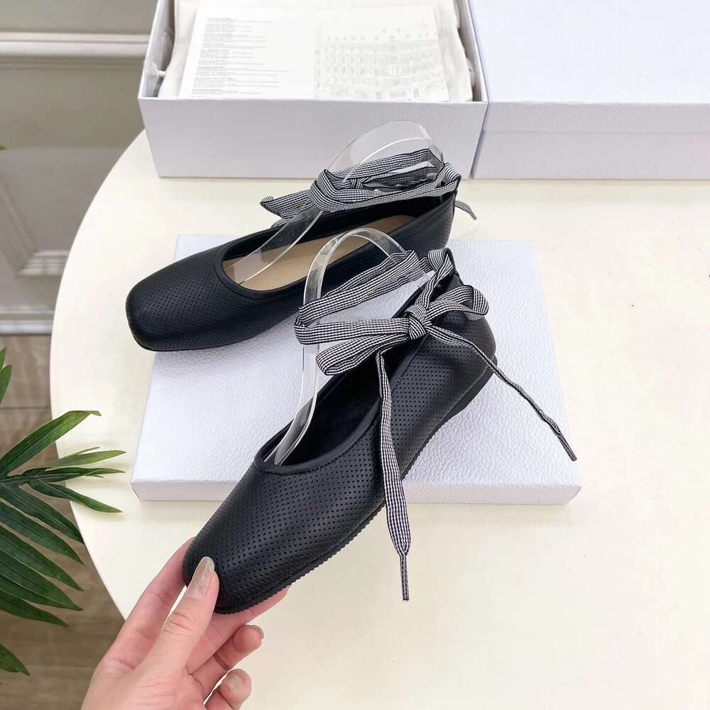 Women Size35-41 Genuine Leather Ballet Flats Ankle Strap Square Toe Solid Colors Roman Designer Shoes Zapatillas De Mujer