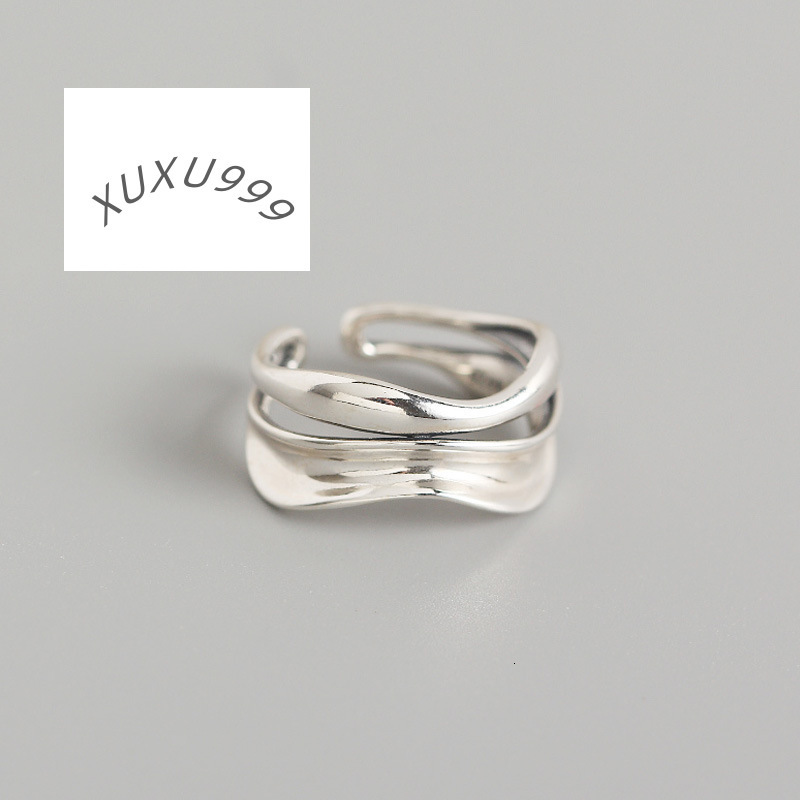 Minimalist Double Layer Curved Simple Rings for Women Open Adjustable Sterling Silver 925 Finger Ring Fine Jewelry Bijoux