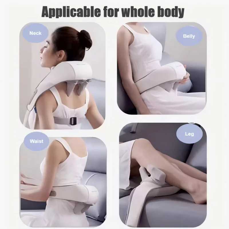 Shiatsu Back Shoulder and Neck Massager with Heat Cordless Deep Tissue 6D Kneading Massage Pillow Massage Shawl for Muscle RelaxW250512