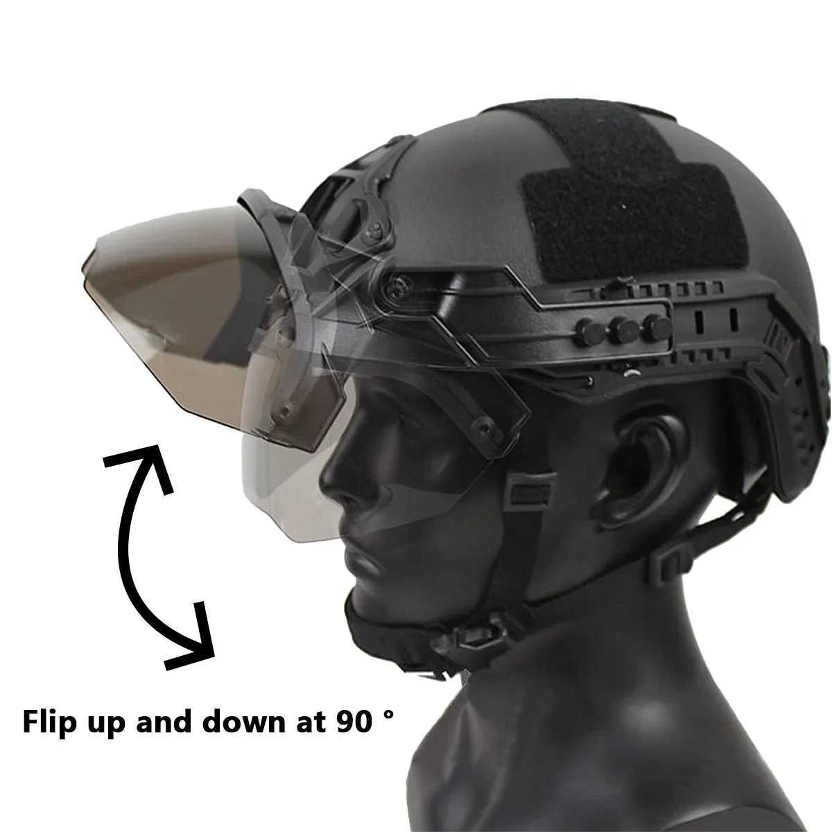 Tactical FAST Helmet Half Face Mask With New Flip Goggles Hunting Airsoft CS Game Paintball Mask Helmet Accessories GearW250512