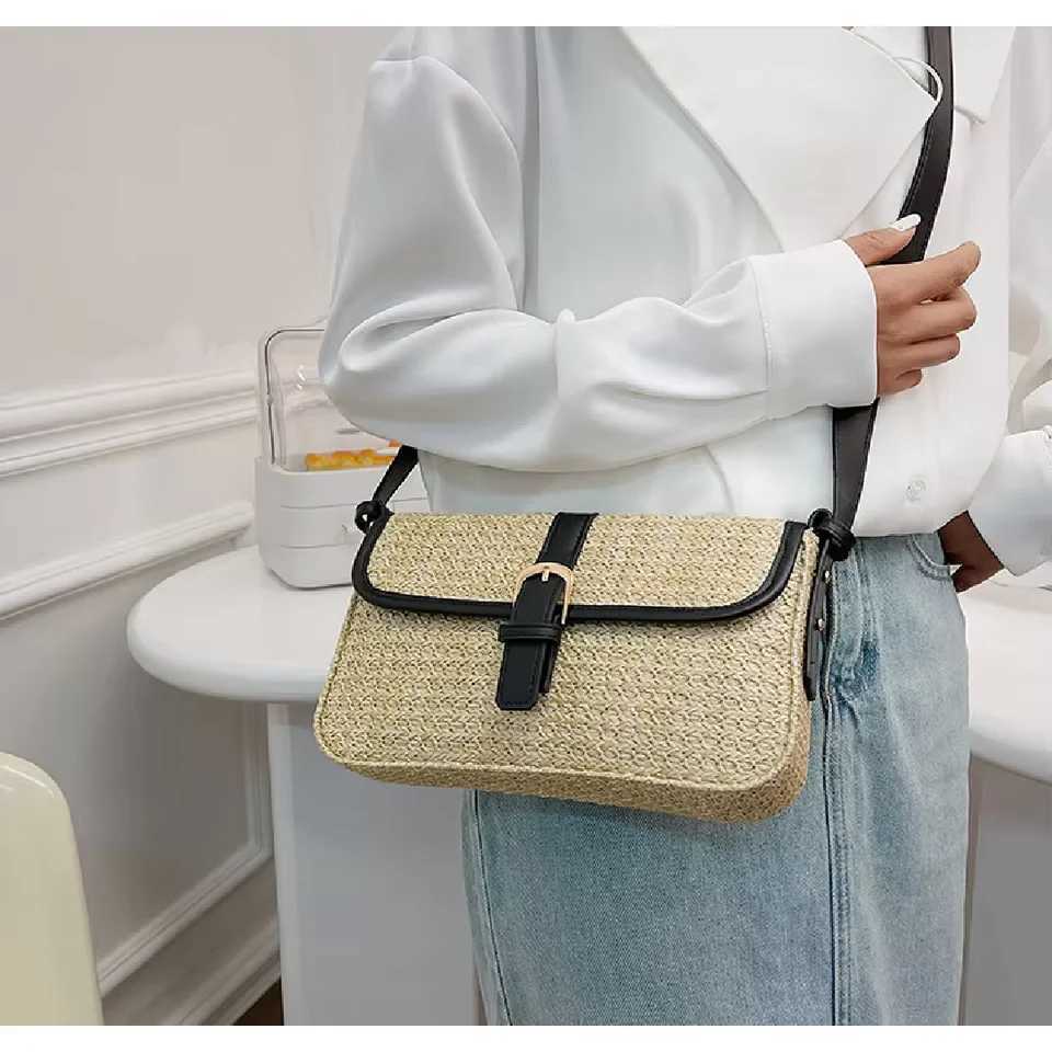 Summer straw bag womens new fashion small square bag foreign style braided bag simple fashion single shoulder crossbody bagW250512