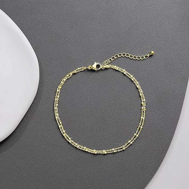 Ankle Women,14K Gold Sier Plated Layered Beads Anklets Bracelets For Women Girls Summer Jewelry Gifts