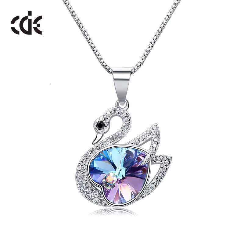 CDE Boutique Jewelry Pure Sier Austrian Crystal Blue Stone Pendant Swan Necklace for Girls