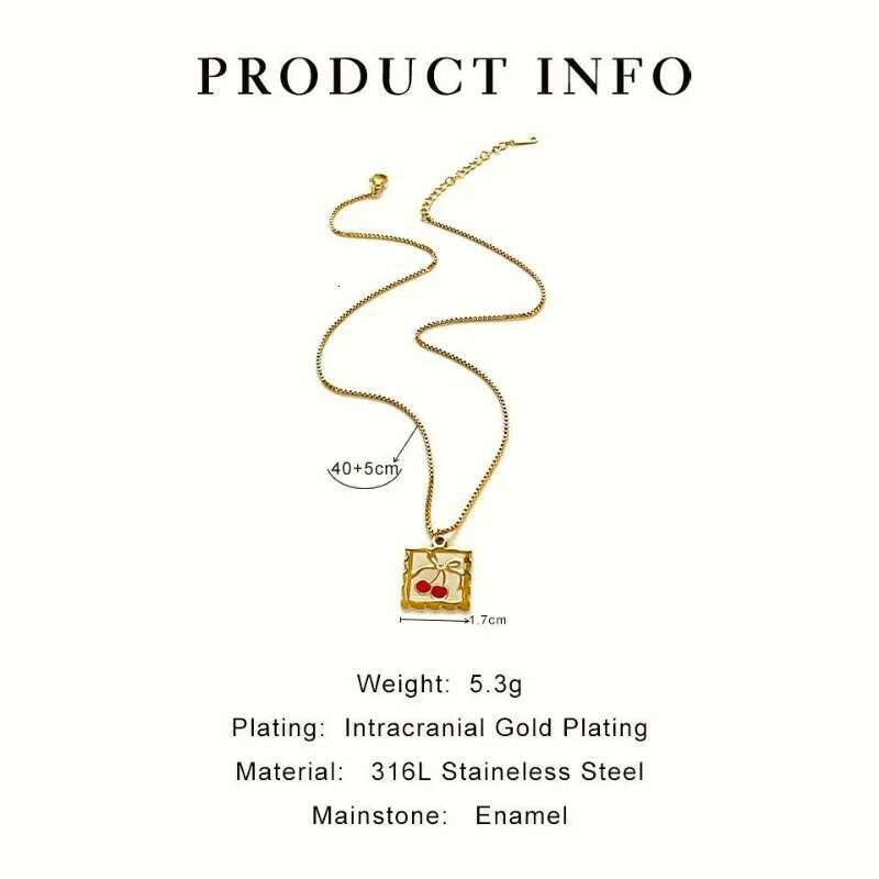 Minar Vintage Enameled Cherry, Lemon and Strawberry Pendant for Women, 316L Stainless Steel Necklace with Gold Plating