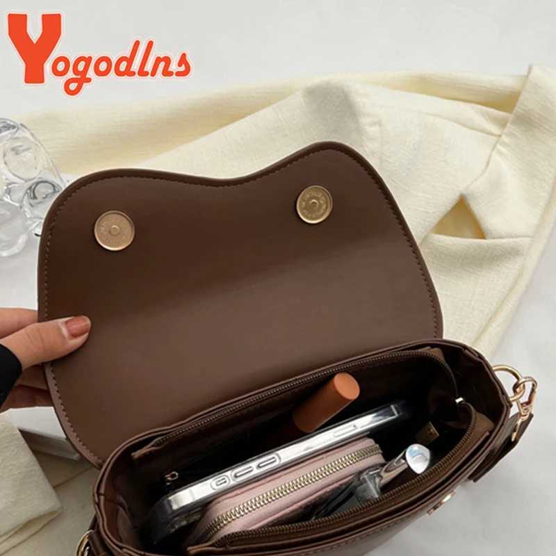 Yogodlns Fashion Small PU Leather Saddle Armpit Bags for Women Vintage Designer Shoulder Crossbody Bag Small Flap Purse HandbagsXJ250512