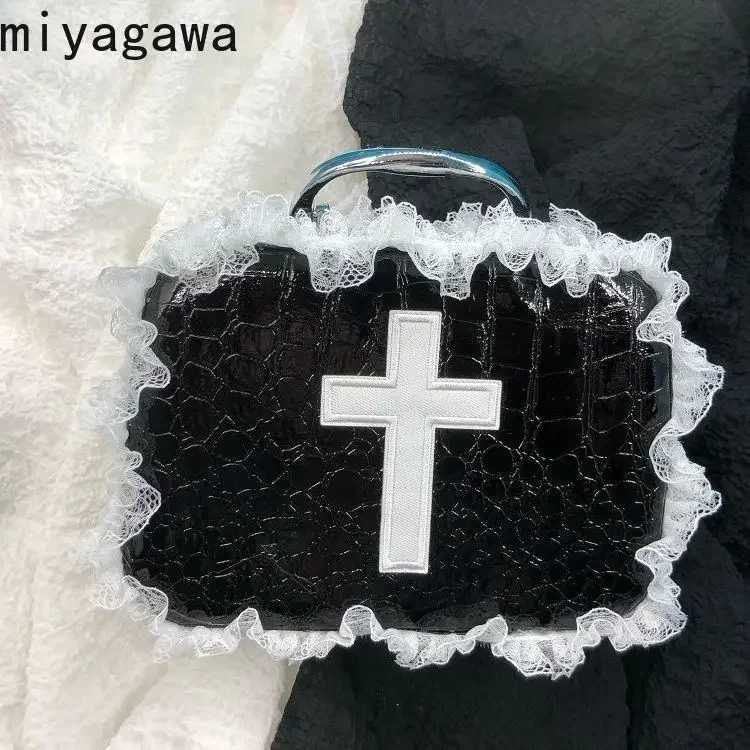 Miyagawa Sweet Lace Patchwork Handbag Gothic Lolita Makeup Bag Lolita Millennial Spice Girl Y2k Top-handle BagsW250512