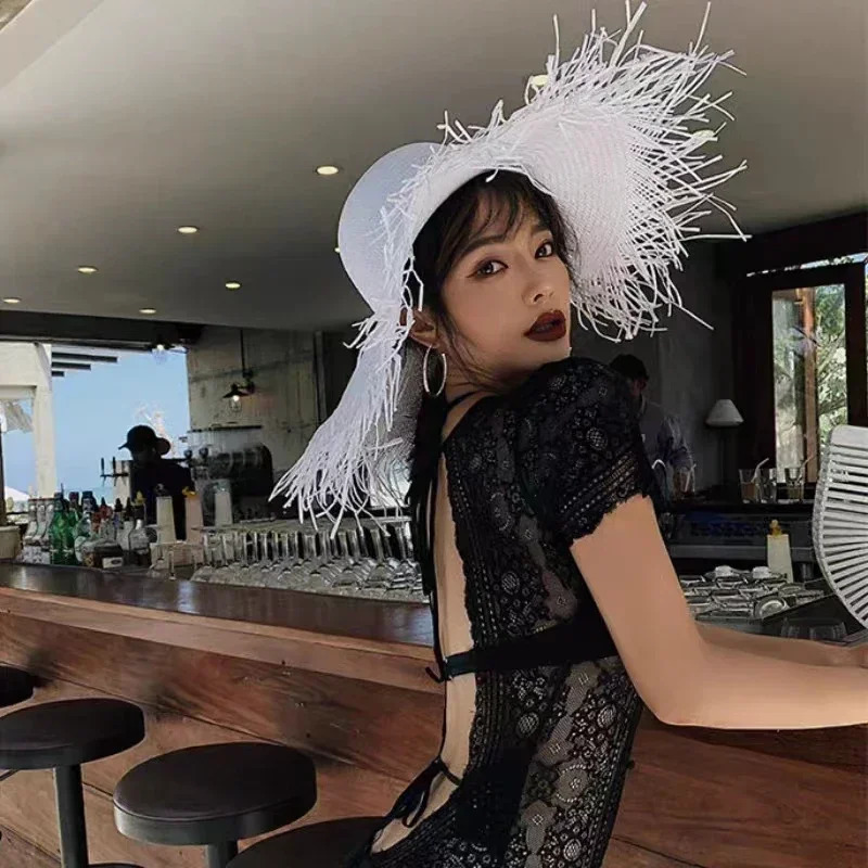 Summer Widebrimmed Solid Color Sun Hats Ladies Fashion Outdoor UV Protection UPF Straw Hat Seaside Holiday Panama Beach 250512