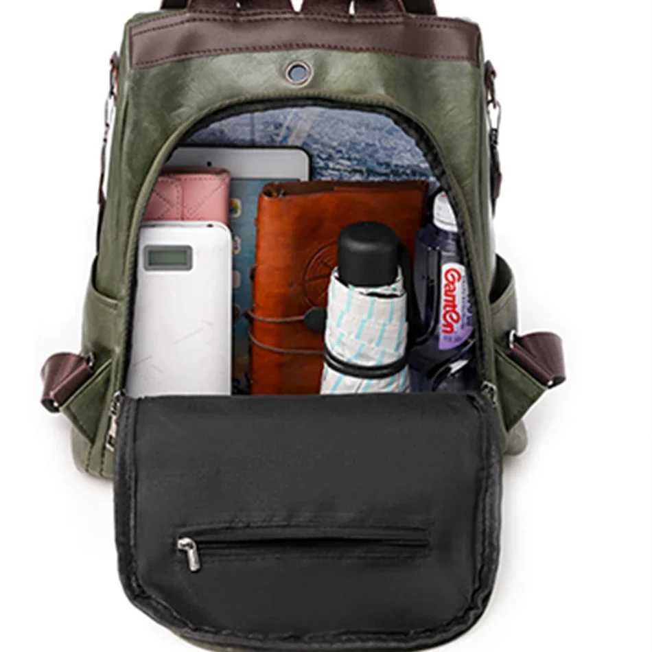 Multi-function Backpack Womens Soft PU Leather Backpack Large Capacity School Bags for s New Fashion Female Bagpack Mochila Z250512
