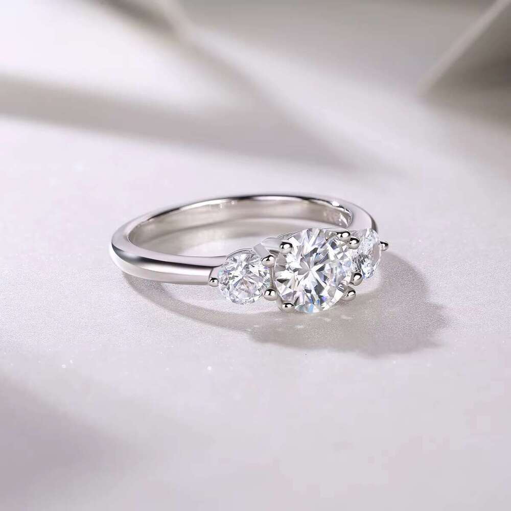 Stunning round bright cut three stone magnesite ring, made of pure silver, suitable for women (sizes 5-9)