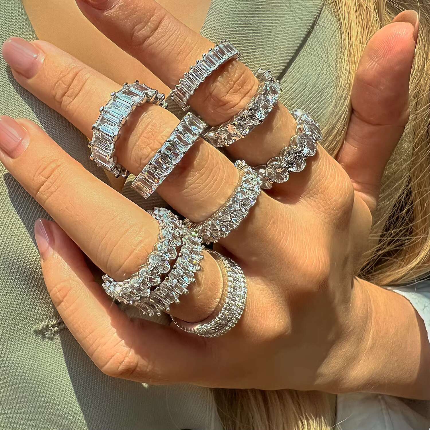 5A Cz Cubic Zirconia Ring Eternity Wedding Bands Engagement Baguette Diamond S925 Sterling Silver Stackable Rings Jewelry Women