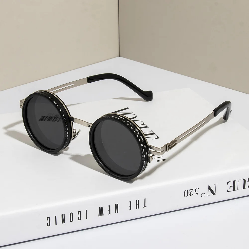 Polarized Round Sunglasses ND9 Adjustable Dimming Sun Glasses Men Women Retro Punk Mens Fishing Eyeglasses Outdoor Shades UV400 250512