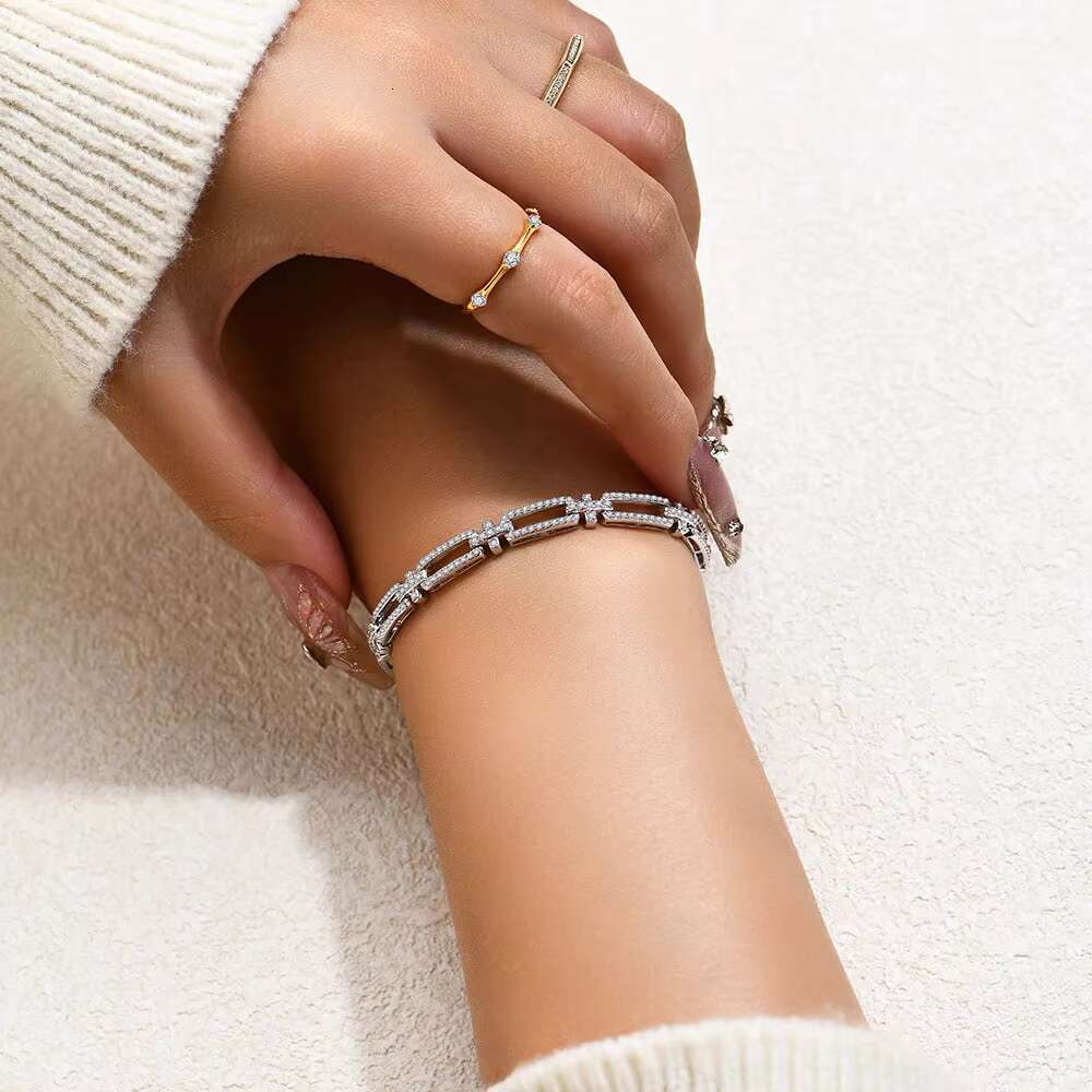 Womens Moissanite Bracelet 18K Gold Plated Silver Jewelry Elegant Bangles