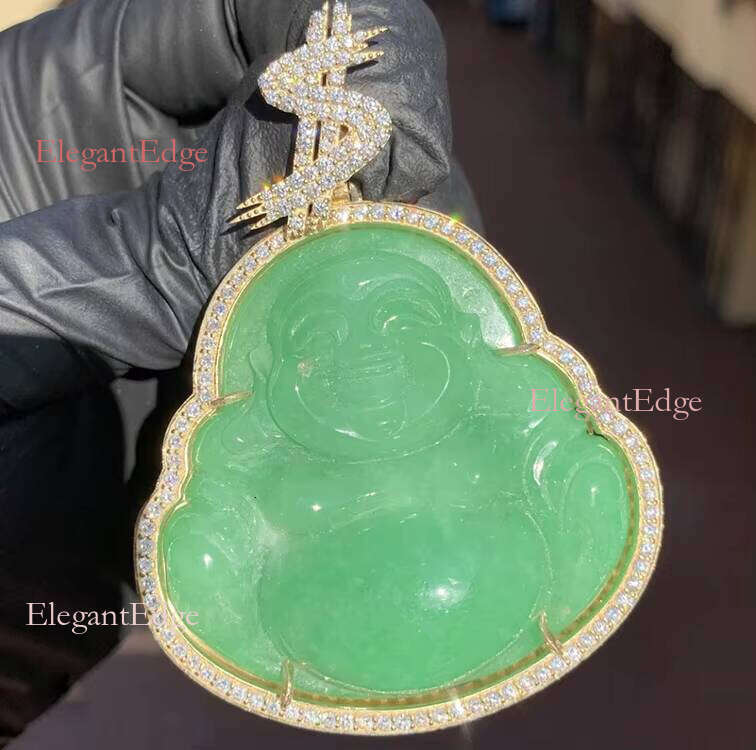 Custom Designs Handmade Real Gold Jade With Lab Grown Dia Cvd Pendant for Necklace Jewelry