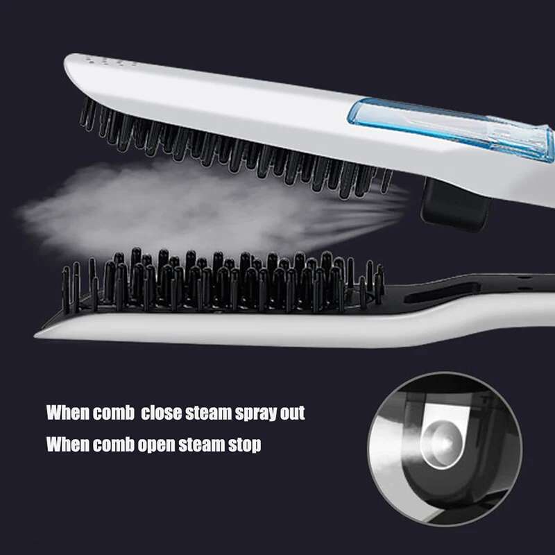 Professional Straightener Brush Heating Hot Hair Combs Dual Voltage Titanium Curling Steam Flat Iron