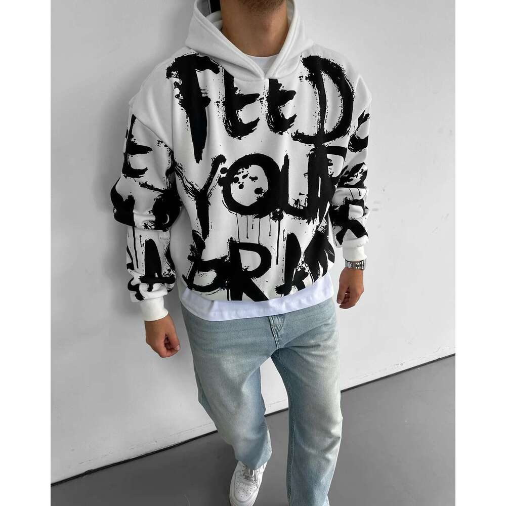 Trendy Letter Graffiti Print Hoodie Classic Retro Skateboard Hip Hop Street Casual Oversized Sweatshirt Haruku Sports Designer