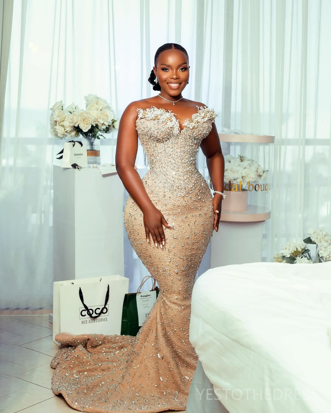2025 Plus Size Aso Ebi Prom Dress Mermaid Prom Dresses Evening Formal Gowns Sheer Neck Beaded Sequined Lace Rhinestones Birthday Dress Second Receptio