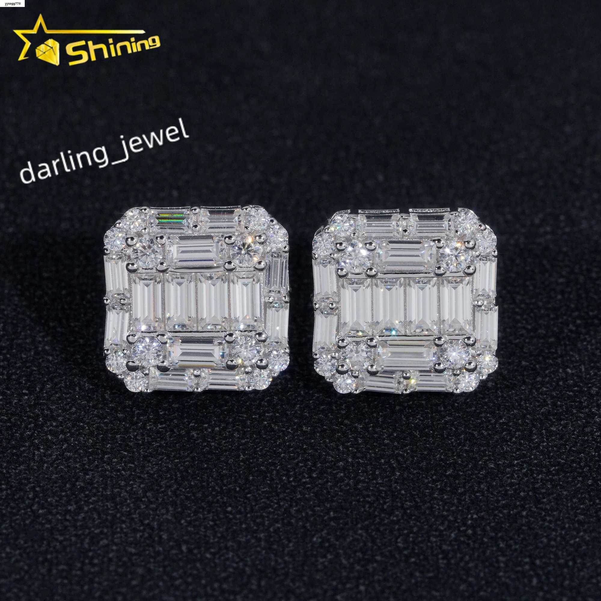 Wholesale Price Hip Hop Style Baguette Moissanite Square Shape 925 Silver Mens VVS Diamond Earrings