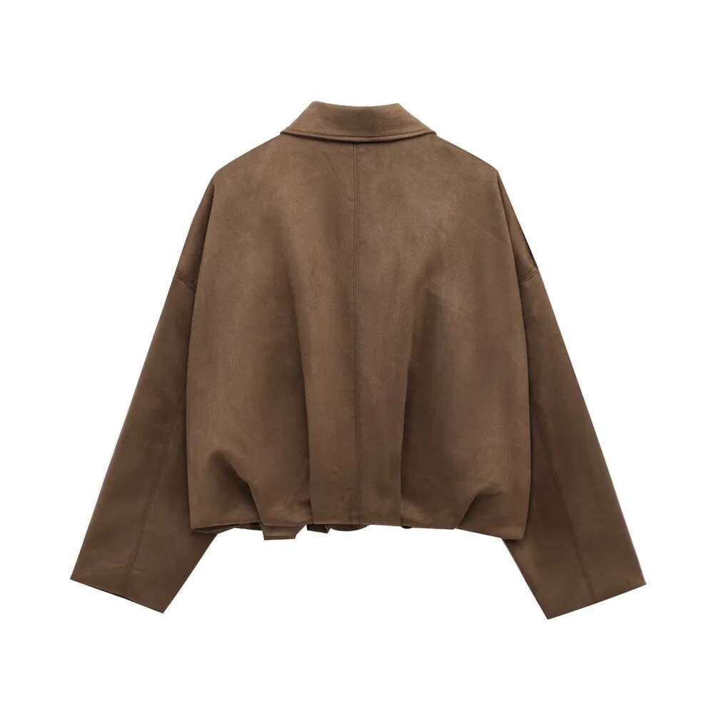 UNIZERA Suede Texture Effect Pilot Jacket With Collar Zipper Decoration Spring New Casual Women's Clothing