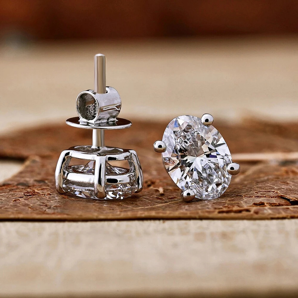 1/2 D Color Oval Cut Diamond Stud Earrings with GRA Certificates S925 Sterling Silver Ear Studs for Women Men 250512