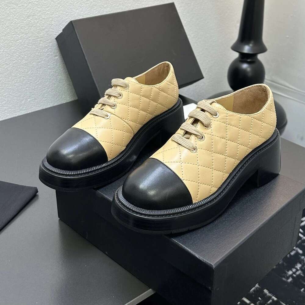 Women Size35-41 Genuine Leather Pumps Med Heels Flat Platform Sewing Loafers Round Toe Designer Shoes Zapatillas De Mujer