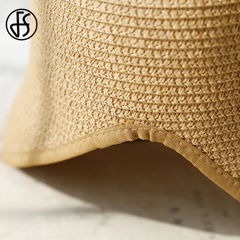FS Fashion Straw Regency Bonnets Hats For Women Party Sun Bow Beach Cap Big Wide Brim Cloche Hat Fedora Chapeau Femme 250512