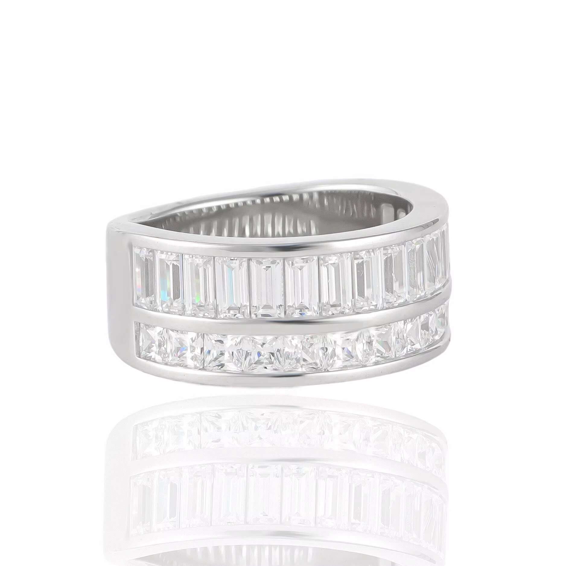 DEYIN Direct Manufacturer S925 Silver Baguette Princess Cut White Vvs Moissanite Real Gold Plated for Wedding Man Ring