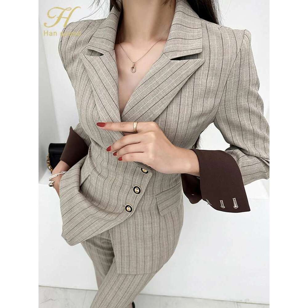 H Han Queen Autumn Winner Formal New Two Piece Set Elegant Long Sleeve Suit Jacket & Pants Sets Korean Casual Women's Suits