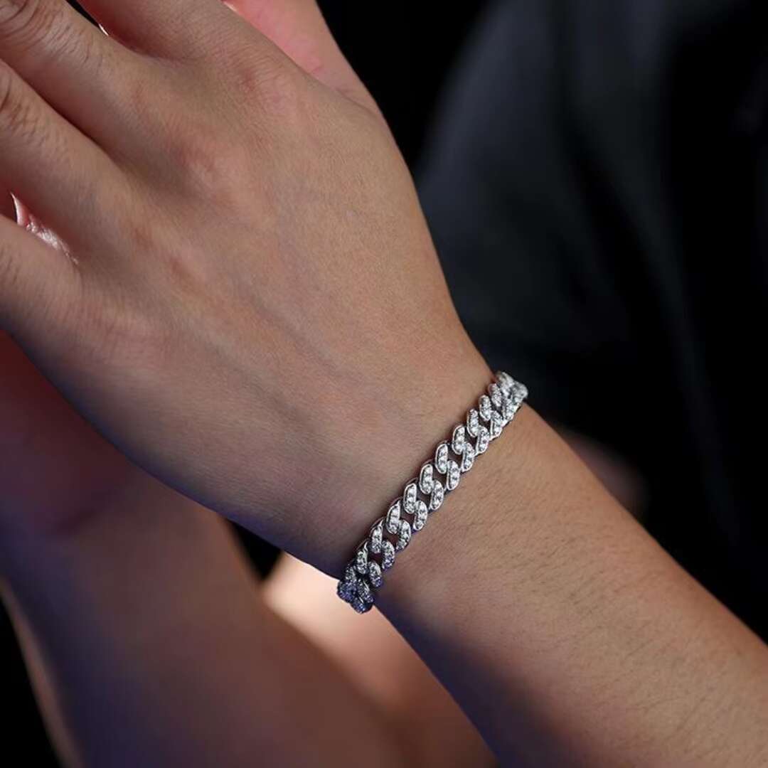 8MM 10MM 14MM Moissanite Bracelet Cuban Link Chain 925 Silver White Gold Plated Iced Out Hip Hop Jewelry Bracelets for Men Women