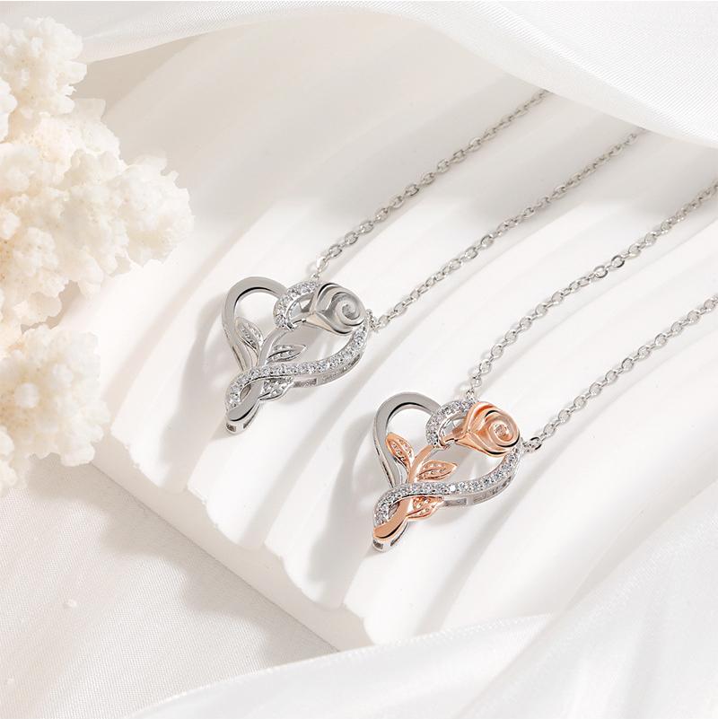 Gold-Plated Pendant Necklace, New Diamond Rose Heart Design, Valentine's Day Gift
