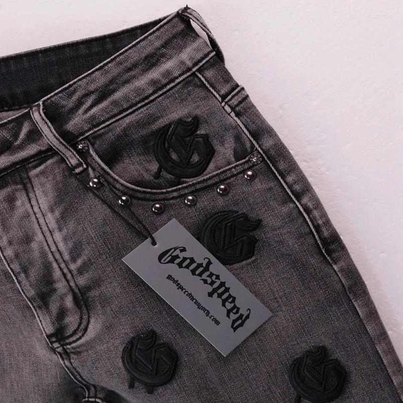 Men's Shorts High Street Godspeed Jeans Men Women Vintage Loose Casual Embroidery Logo Fashion Hip Hop Good Quality Joggers
