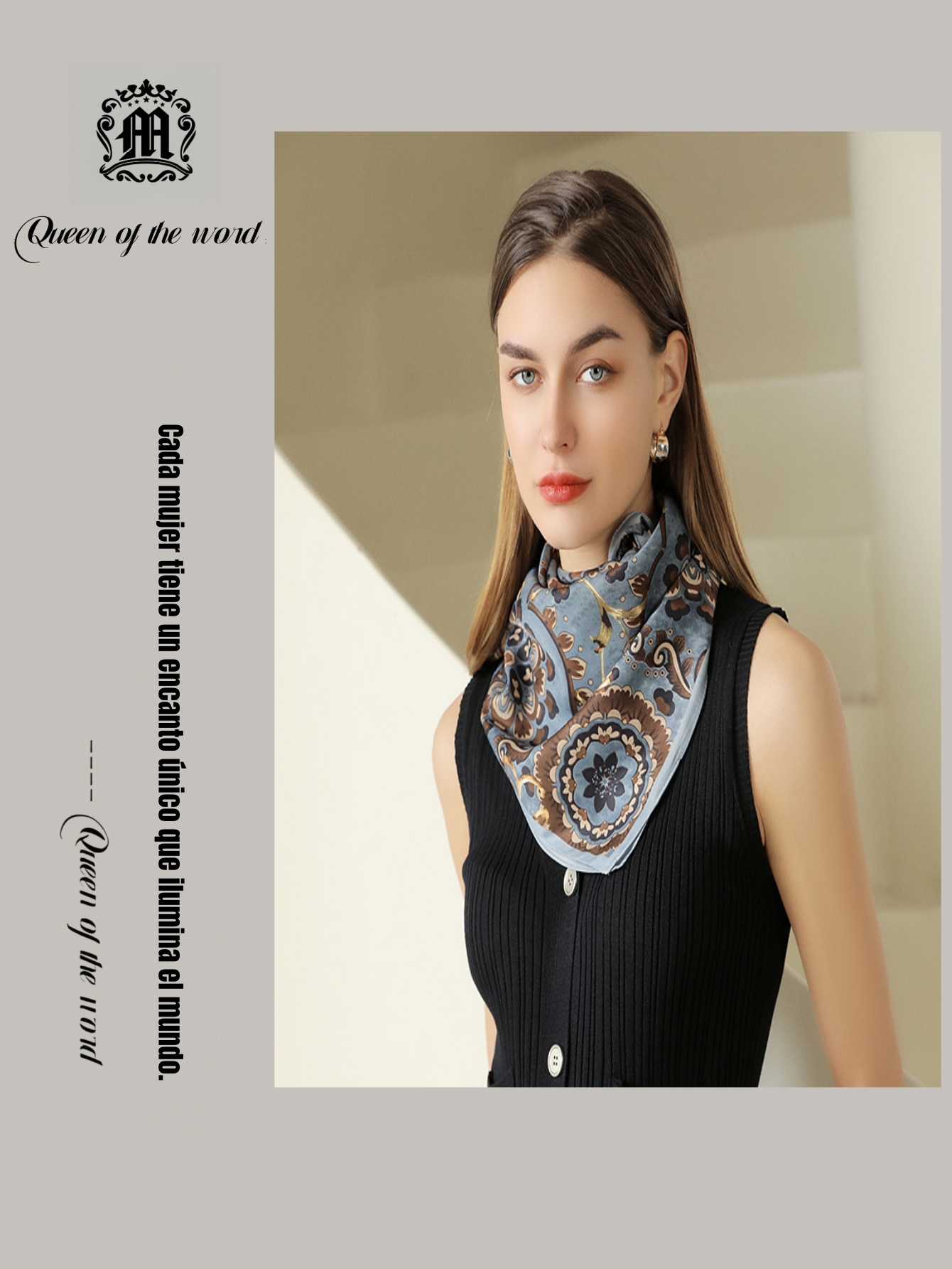 queen of the word 2 Temperamental and versatile floral print scarf Simulated silk scarf Versatile printed scarf