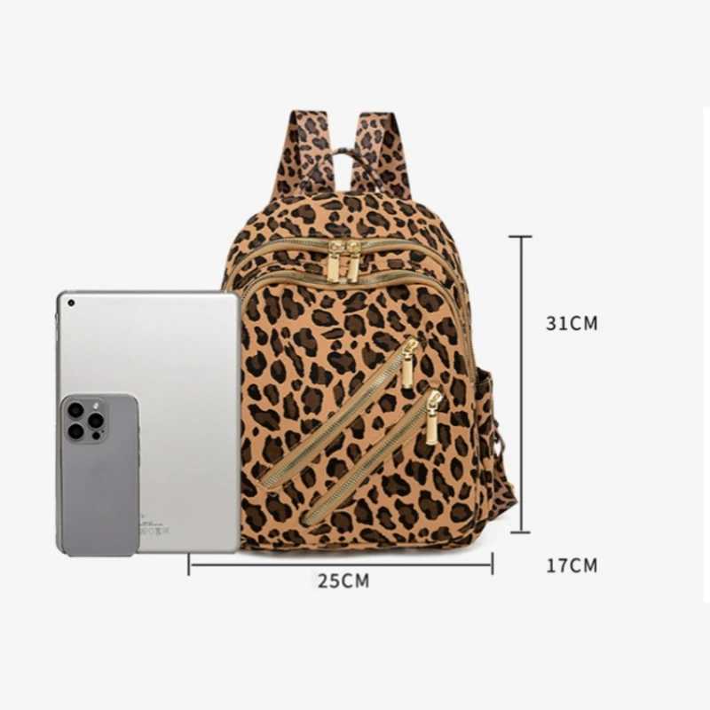 Bohemian Fashionable Casual Leopard Small Backpack for Women Multi Compartments Elegant Portable Ladies Bag for Autumn Winter Z250512